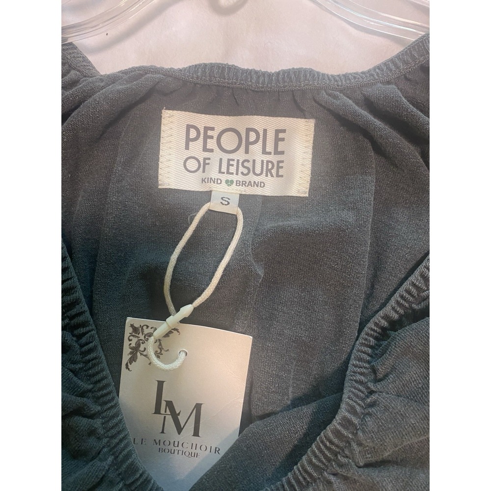 People of Leisure Organic 100% Cotton Cropped Tank Gray Scoop Neck Size Small - Picture 3 of 4